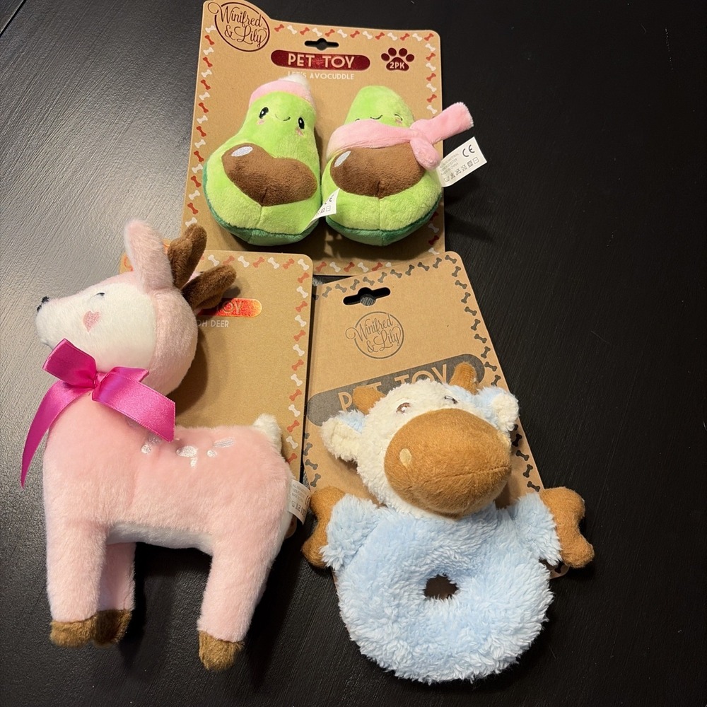 Lot of 3 NEW Plush Winifred & Lily DOG TOYS Small Dog - Squeaky, Soft